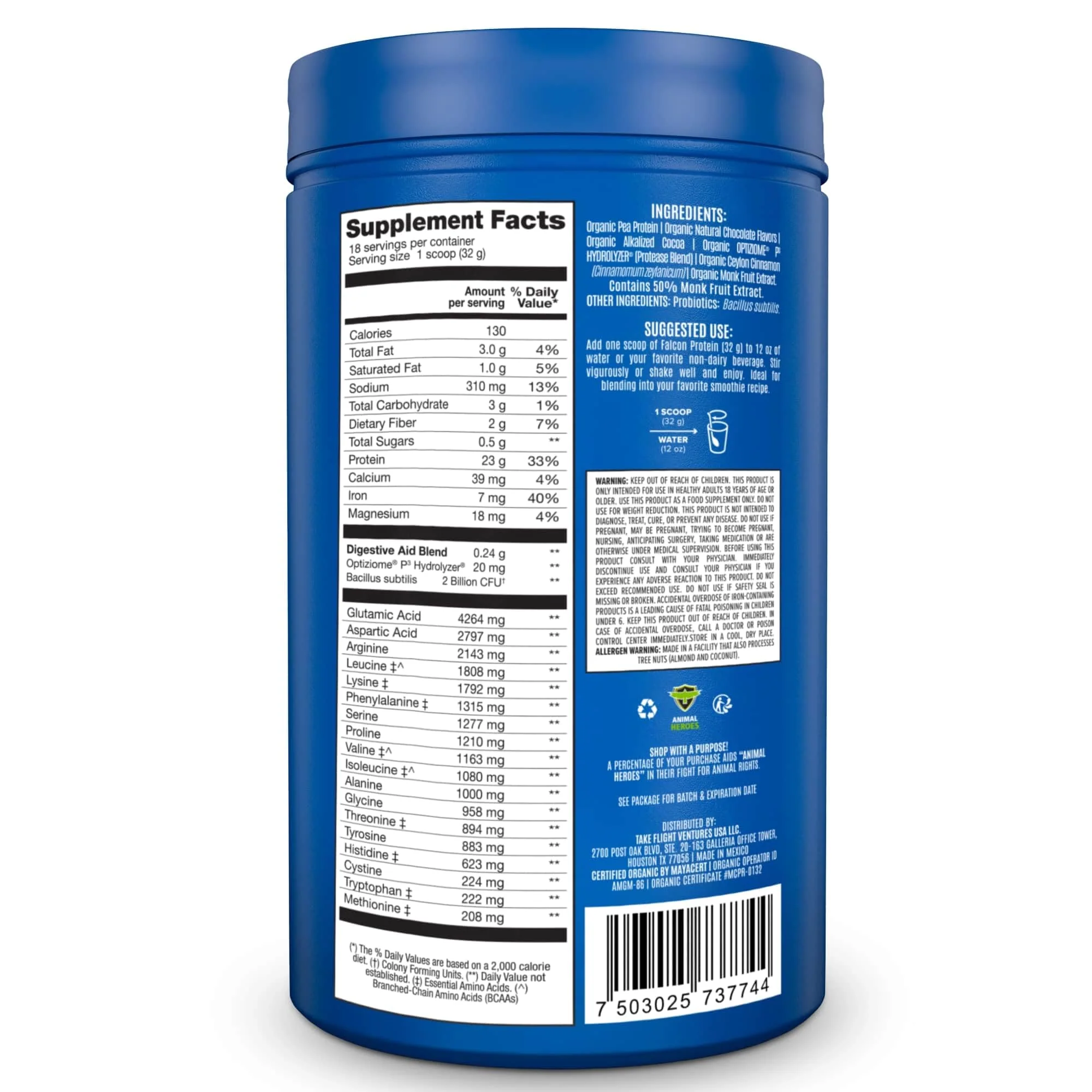 Falcon Protein Plant-Based Protein Powder - Chocolate Flavor -  1.32lbs - Image 5