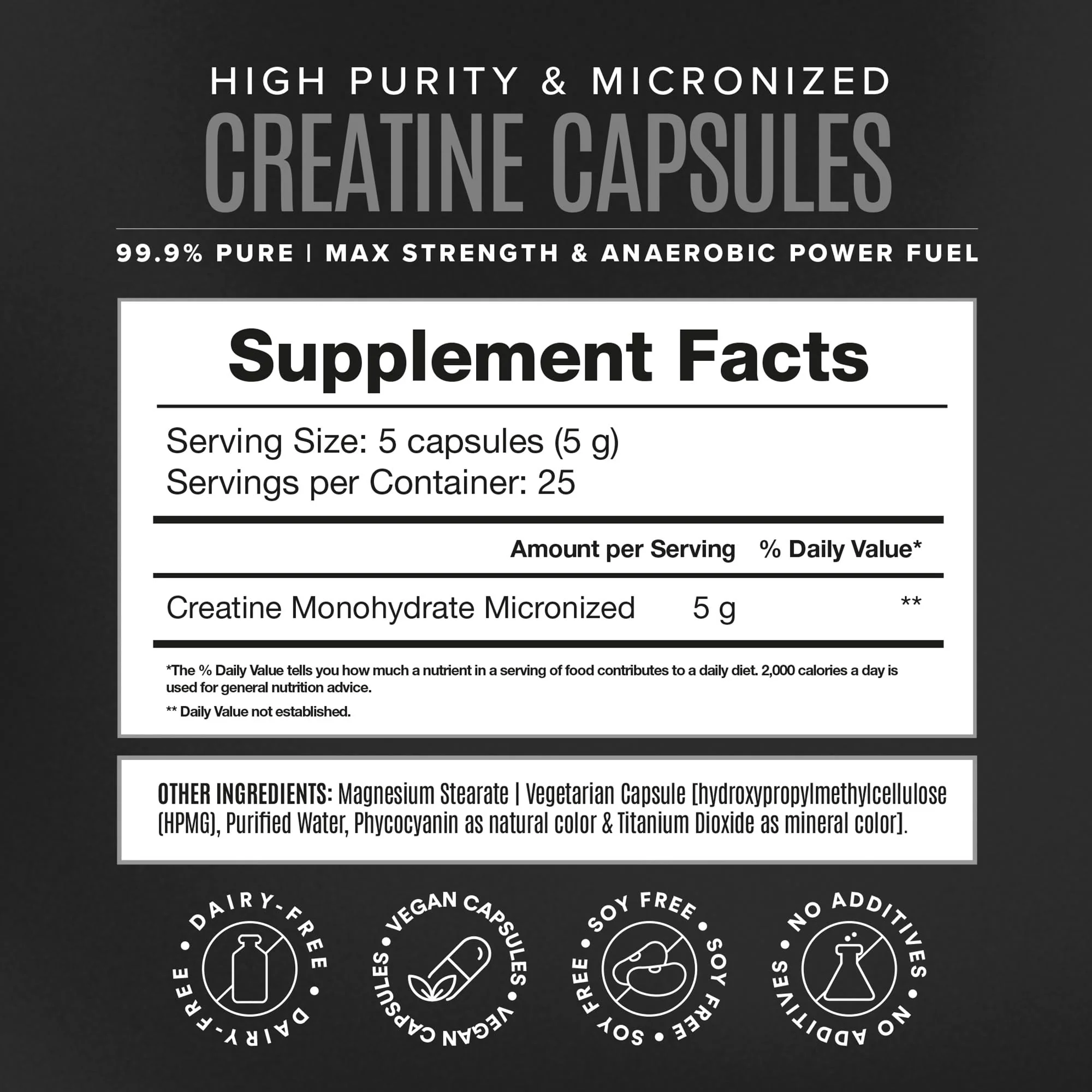 High-Purity Micronized Creatine Monohydrate in Capsules - 125 Capsules - Image 6